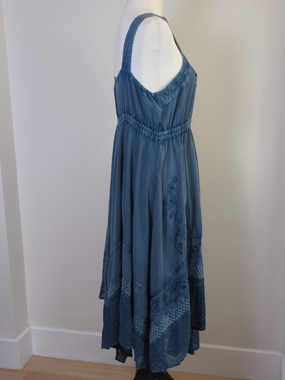 Vintage Magic Mineral Wash Floral Embroidered Handkerchief Midi Dress XL - Picture 10 of 14
